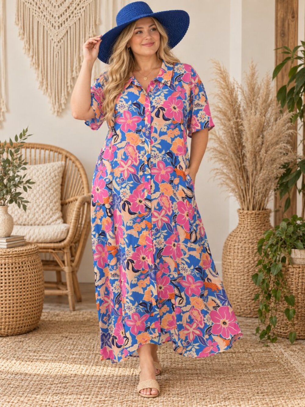 Easel dress size 2x pink and blue maxi
